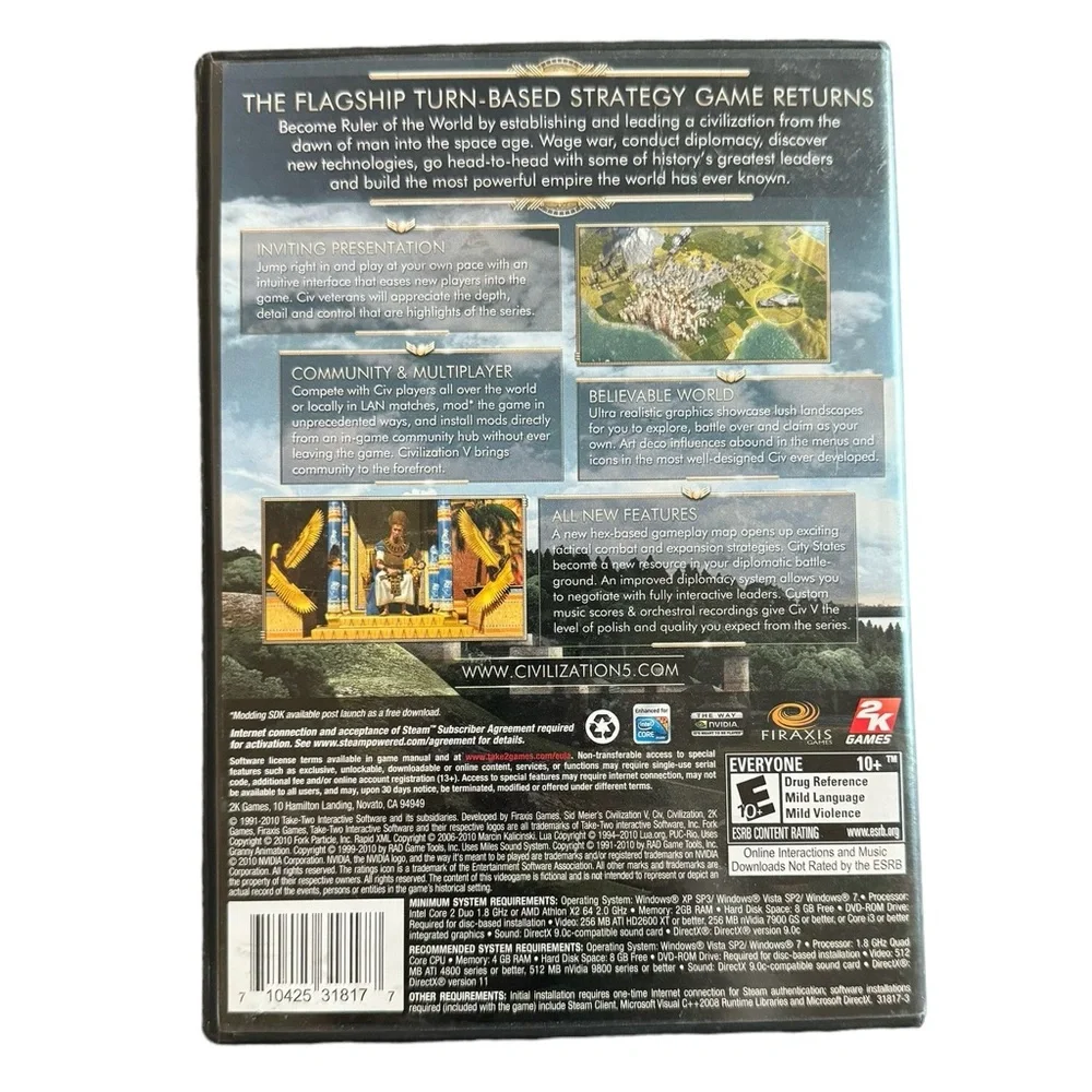 Civilization V (PC, 2010) Sid Meier 4X Video Game